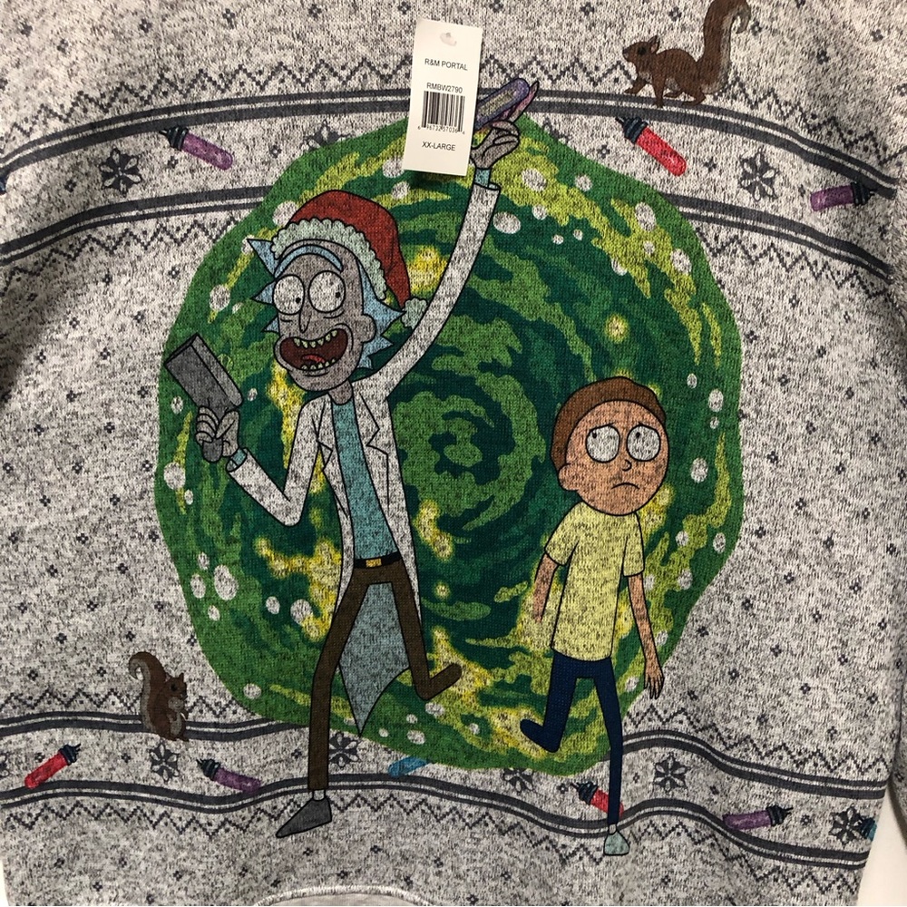 Ripple Junction Adult Swim Rick & Marty Fleece Christmas Sweatshirt - Picture 2 of 15